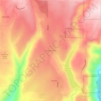 Mappa topografica Paradise Pines, altitudine, rilievo