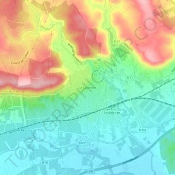 Mappa topografica Le Colombier, altitudine, rilievo