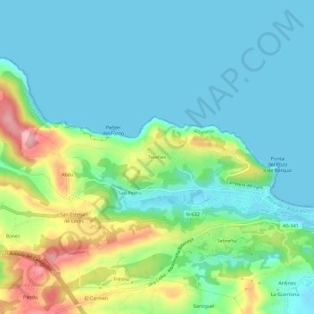 Mappa topografica Tereñes, altitudine, rilievo