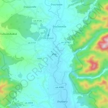 Mappa topografica ปาย, altitudine, rilievo