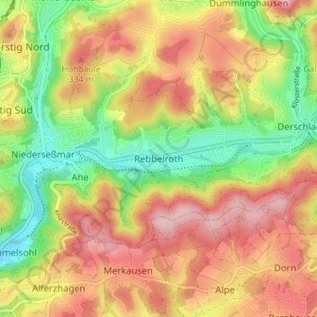 Mappa topografica Rebbelroth, altitudine, rilievo