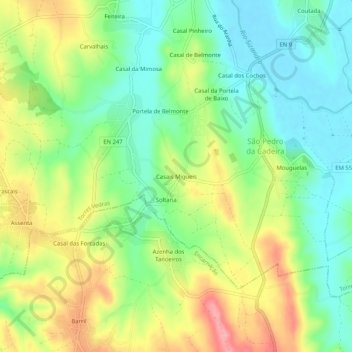 Mappa topografica Casais Migueis, altitudine, rilievo
