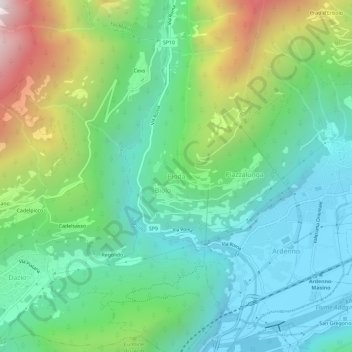 Mappa topografica Pioda, altitudine, rilievo