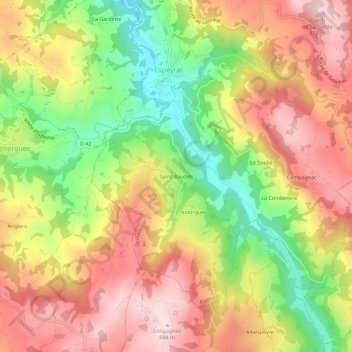Mappa topografica Saint-Bauzels, altitudine, rilievo