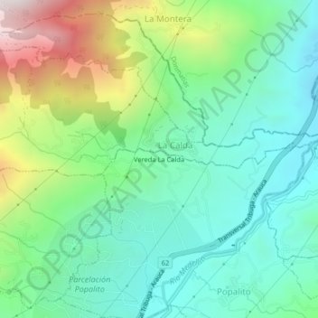 Mappa topografica Vereda La Calda, altitudine, rilievo