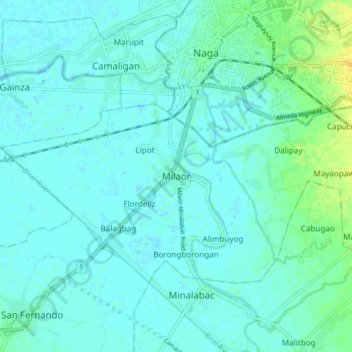 Mappa topografica Milaor, altitudine, rilievo