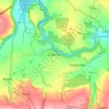 Mappa topografica Cilgerran, altitudine, rilievo