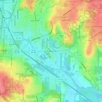 Mappa topografica East Mansfield, altitudine, rilievo