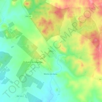 Mappa topografica Freixo, altitudine, rilievo