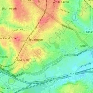 Mappa topografica Moor End Green, altitudine, rilievo