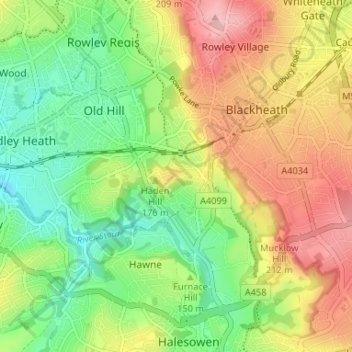 Mappa topografica High Haden, altitudine, rilievo