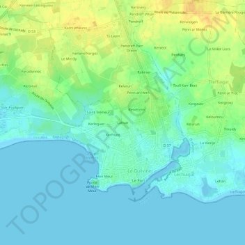 Mappa topografica Lanvar, altitudine, rilievo