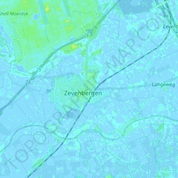 Mappa topografica Zevenbergen, altitudine, rilievo