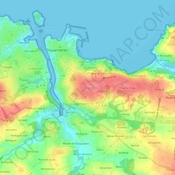 Mappa topografica Ploaré, altitudine, rilievo