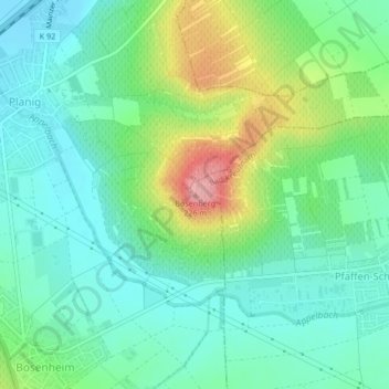 Mappa topografica Bosenberg, altitudine, rilievo