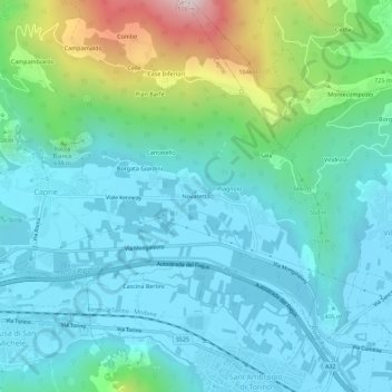 Mappa topografica Novaretto, altitudine, rilievo