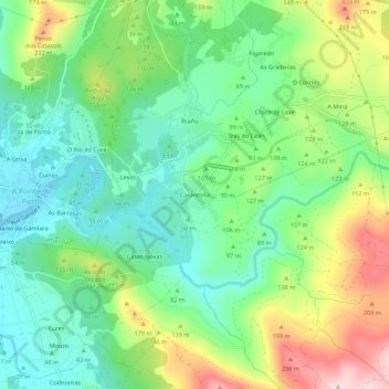 Mappa topografica Carantoña, altitudine, rilievo