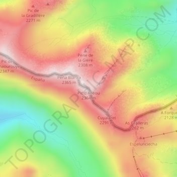Mappa topografica Pic d'Anéou, altitudine, rilievo