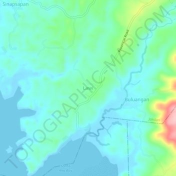 Mappa topografica Lawi, altitudine, rilievo