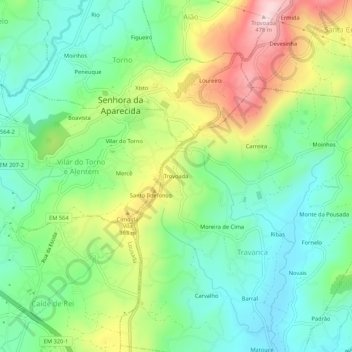 Mappa topografica Trovoada, altitudine, rilievo