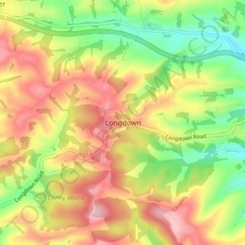 Mappa topografica Longdown, altitudine, rilievo
