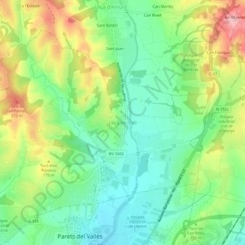 Mappa topografica Lliçà de Vall, altitudine, rilievo