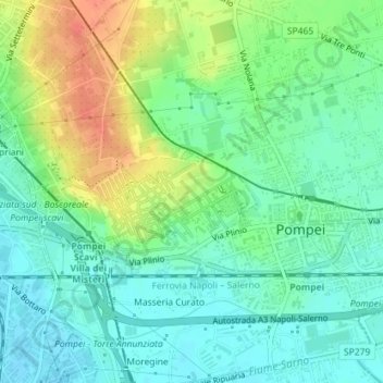 Mappa topografica Pompei Antica, altitudine, rilievo