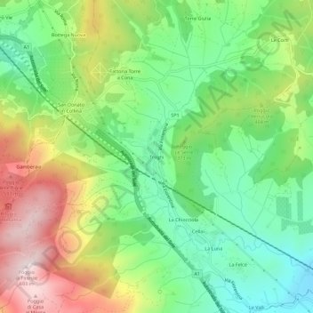 Mappa topografica Troghi, altitudine, rilievo