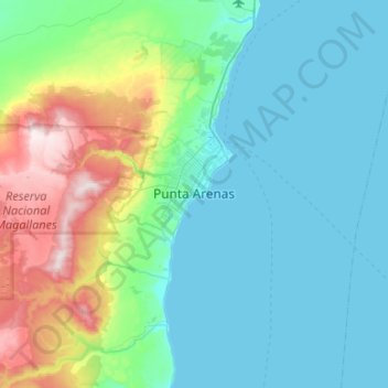 Mappa topografica Punta Arenas, altitudine, rilievo