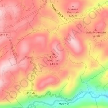 Mappa topografica Cedar Mountain, altitudine, rilievo