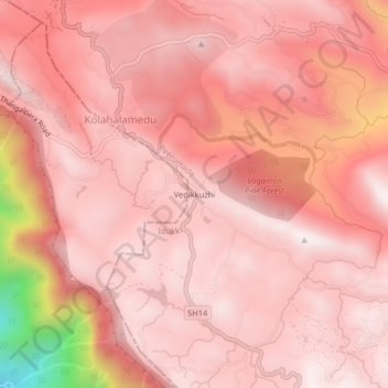 Mappa topografica Vedikkuzhi, altitudine, rilievo