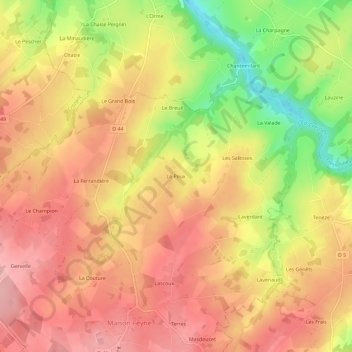 Mappa topografica Le Peux, altitudine, rilievo