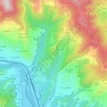 Mappa topografica Montedivalli-Chiesa, altitudine, rilievo