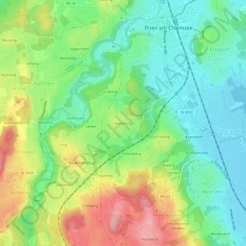 Mappa topografica Hoherting, altitudine, rilievo