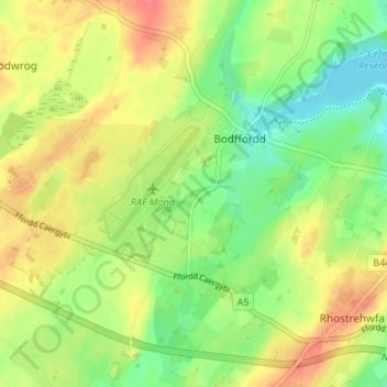 Mappa topografica Heneglwys, altitudine, rilievo