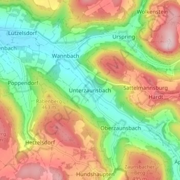 Mappa topografica Unterzaunsbach, altitudine, rilievo