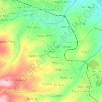 Mappa topografica Mwangaza, altitudine, rilievo
