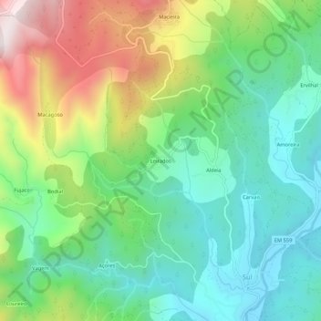 Mappa topografica Leirados, altitudine, rilievo