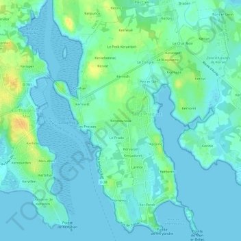 Mappa topografica Kermouroux, altitudine, rilievo