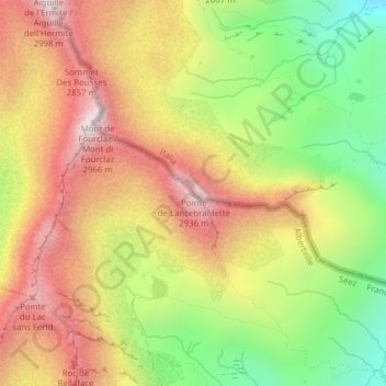 Mappa topografica Pointe de Lancebranlette, altitudine, rilievo