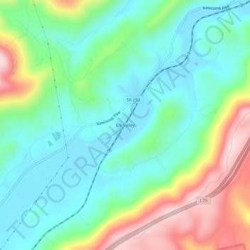 Mappa topografica Elk Valley, altitudine, rilievo