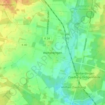 Mappa topografica Wolterdingen, altitudine, rilievo
