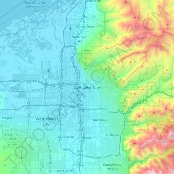 Mappa topografica Salt Lake City, altitudine, rilievo