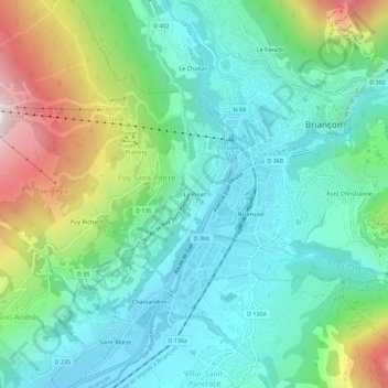 Mappa topografica Le Pinet, altitudine, rilievo