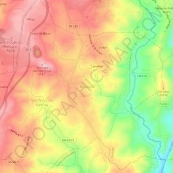 Mappa topografica Mouraz, altitudine, rilievo