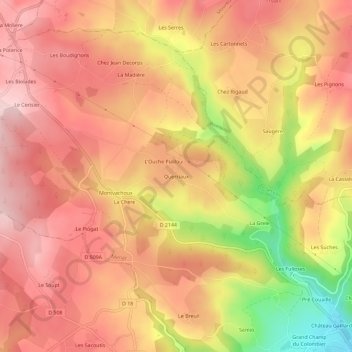 Mappa topografica Querriaux, altitudine, rilievo