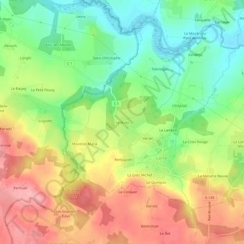 Mappa topografica Le Budy, altitudine, rilievo