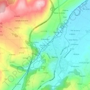 Mappa topografica Agra de Celeiro, altitudine, rilievo
