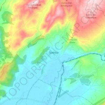 Mappa topografica Suesca, altitudine, rilievo