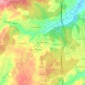 Mappa topografica Casais dos Ledos, altitudine, rilievo